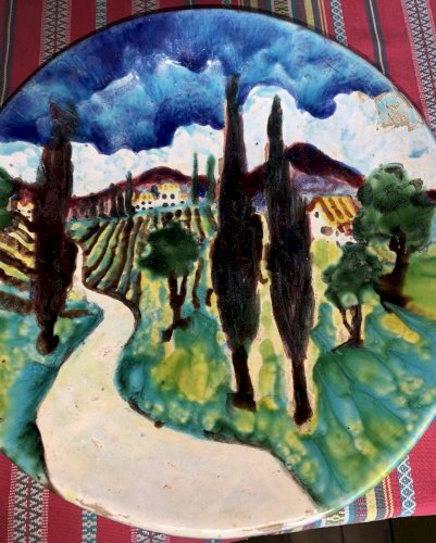 Raymond Weill plat céramique impressionniste paysage village du sud de la France