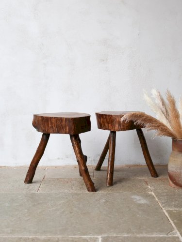 Regis, la paire de tabourets brutalistes en bois N°851