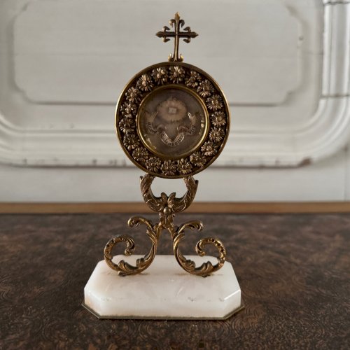 Reliquaire en bronze XVIIIe sur socle en marbre M3564