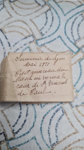 relic 1911 piece of the missal or ? the heart of Vincent de Paul