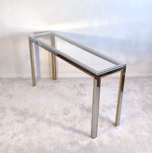 ✨✨✨ Renato Zevi - Magnifique grande console design 1970’s Renato Zevi chromée et dorée signée Made In Italy ✨✨✨