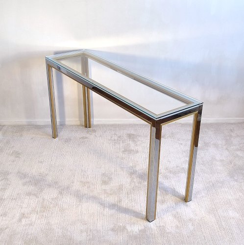 ✨✨✨ Renato Zevi - Magnifique grande console design 1970’s Renato Zevi chromée et dorée signée Made In Italy ✨✨✨