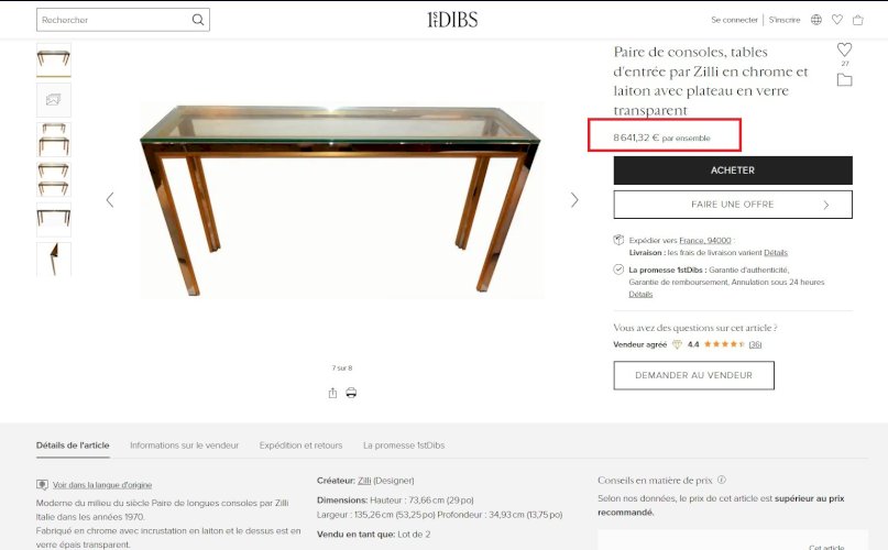 ✨✨✨ Renato Zevi - Magnifique grande console design 1970’s Renato Zevi chromée et dorée signée Made In Italy ✨✨✨