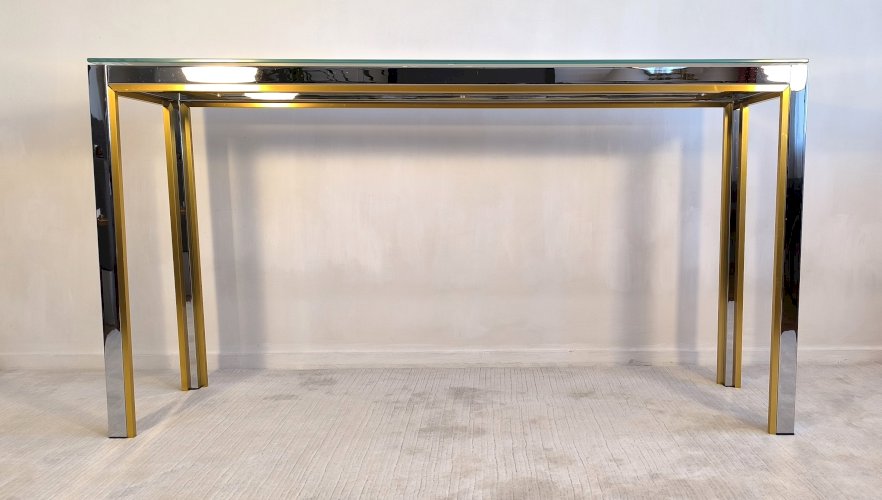 ✨✨✨ Renato Zevi - Magnifique grande console design 1970’s Renato Zevi chromée et dorée signée Made In Italy ✨✨✨
