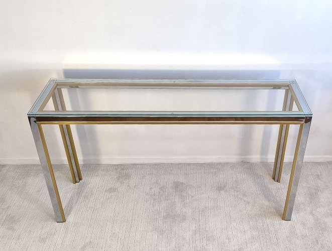 ✨✨✨ Renato Zevi - Magnifique grande console design 1970’s Renato Zevi chromée et dorée signée Made In Italy ✨✨✨