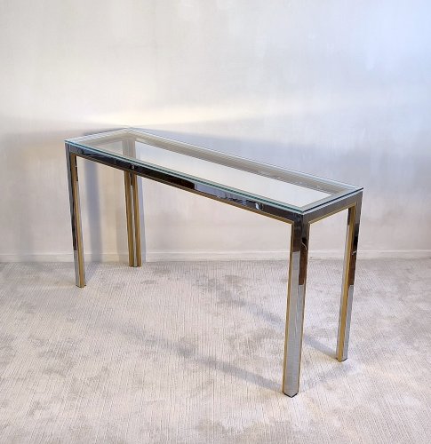✨✨✨ Renato Zevi - Magnifique grande console design 1970’s Renato Zevi chromée et dorée signée Made In Italy ✨✨✨