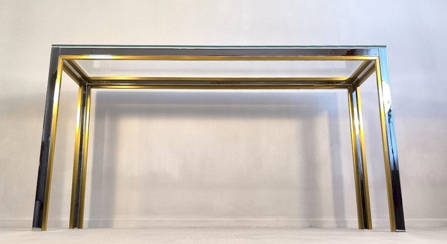 ✨✨✨ Renato Zevi - Magnifique grande console design 1970’s Renato Zevi chromée et dorée signée Made In Italy ✨✨✨