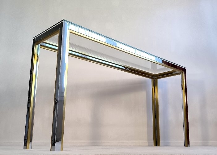 ✨✨✨ Renato Zevi - Magnifique grande console design 1970’s Renato Zevi chromée et dorée signée Made In Italy ✨✨✨