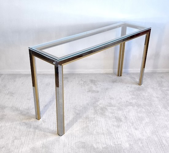 ✨✨✨ Renato Zevi - Magnifique grande console design 1970’s Renato Zevi chromée et dorée signée Made In Italy ✨✨✨