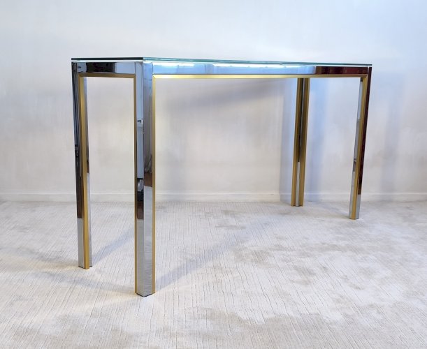 ✨✨✨ Renato Zevi - Magnifique grande console design 1970’s Renato Zevi chromée et dorée signée Made In Italy ✨✨✨
