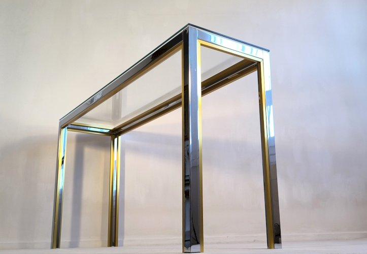 ✨✨✨ Renato Zevi - Magnifique grande console design 1970’s Renato Zevi chromée et dorée signée Made In Italy ✨✨✨