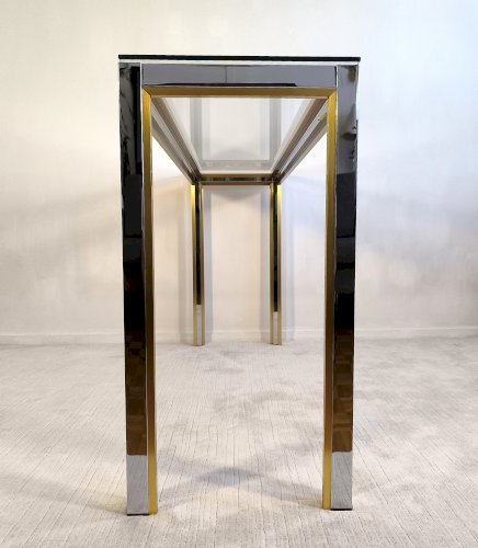 ✨✨✨ Renato Zevi - Magnifique grande console design 1970’s Renato Zevi chromée et dorée signée Made In Italy ✨✨✨
