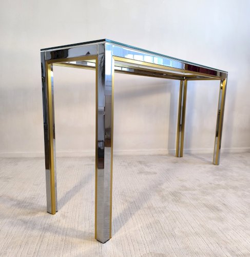 ✨✨✨ Renato Zevi - Magnifique grande console design 1970’s Renato Zevi chromée et dorée signée Made In Italy ✨✨✨