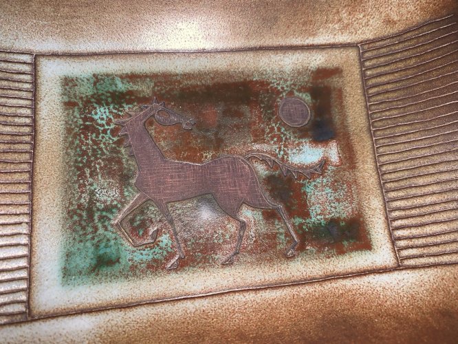 René Maurel céramique Touret sur Loup décor au cheval incisé art rupestre 1950's