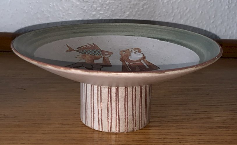 René Maurel céramique Vallauris coupe à décor incisé art rupestre 1950's