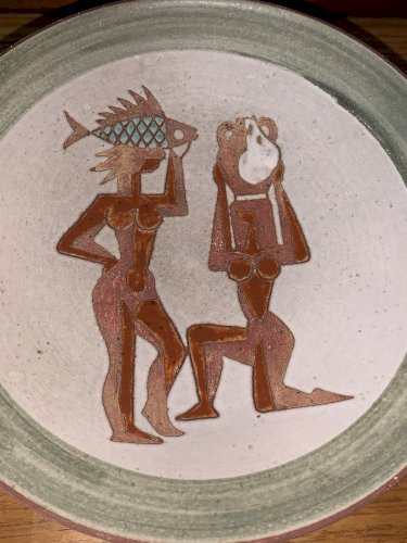 René Maurel céramique Vallauris coupe à décor incisé art rupestre 1950's