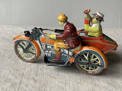 Toy motorcycle sidecar reproduction painted metal