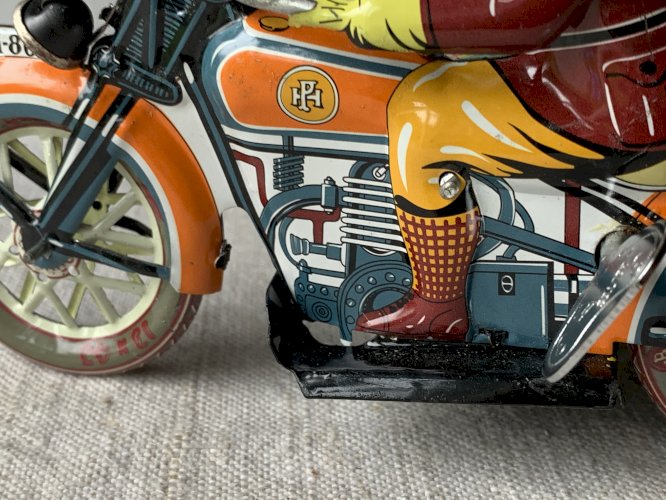 Reproduction jouet moto side car métal peint