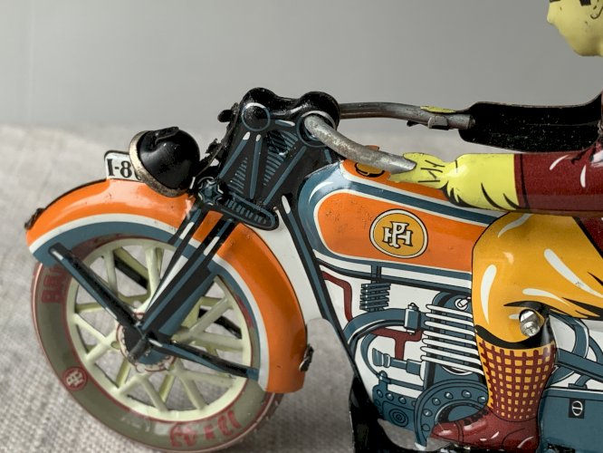 Reproduction jouet moto side car métal peint