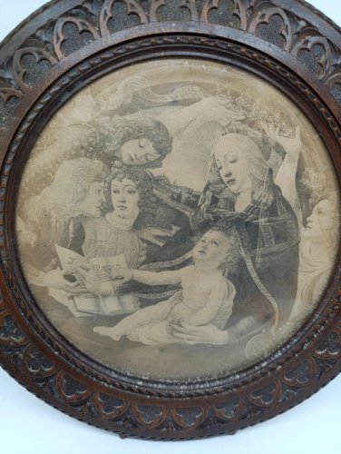 Reproduction Madonne du Magnifica de Sandro Botticelli  dans un cadre bois ancien en bon etat