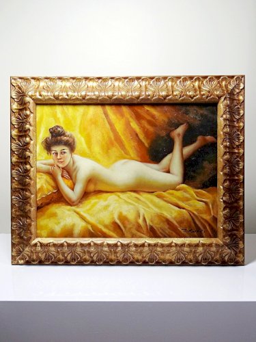 Reproduction "Nu au coussin" "La paresseuse" d'après Daniel Hernández Morillo