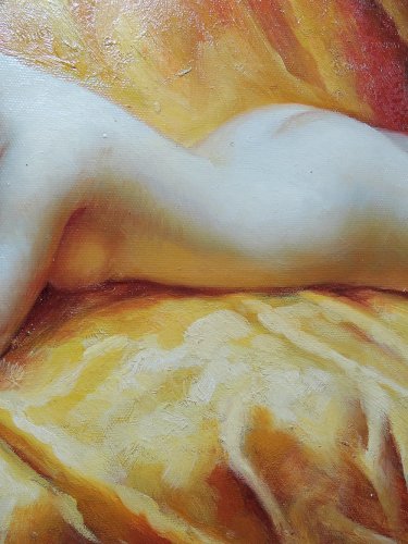 Reproduction "Nu au coussin" "La paresseuse" d'après Daniel Hernández Morillo