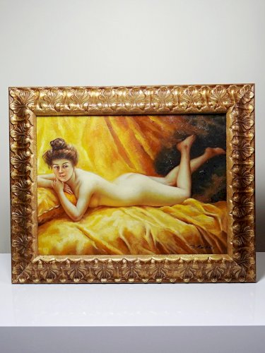 Reproduction "Nu au coussin" "La paresseuse" d'après Daniel Hernández Morillo