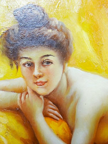 Reproduction "Nu au coussin" "La paresseuse" d'après Daniel Hernández Morillo