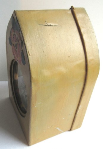 Réveil de collection XIXème, laiton + peinture paysage, dans boite à hublot