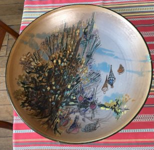 Robert Mahéo grande céramique pièce unique 1970's décor de fonds marins