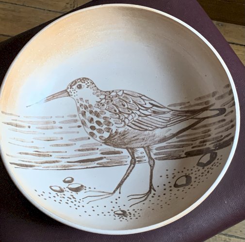 Robert Picault céramique Vallauris grand plat mural à l'oiseau 1950's