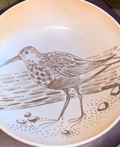 Robert Picault céramique Vallauris grand plat mural à l'oiseau 1950's