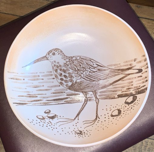 Robert Picault céramique Vallauris grand plat mural à l'oiseau 1950's