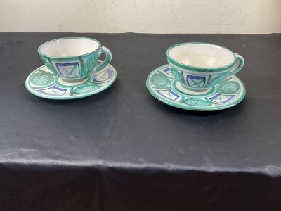 ROBERT PICAULT CHOCOLATE CUP SET, CERAMIC SAUCER VALLAURIS