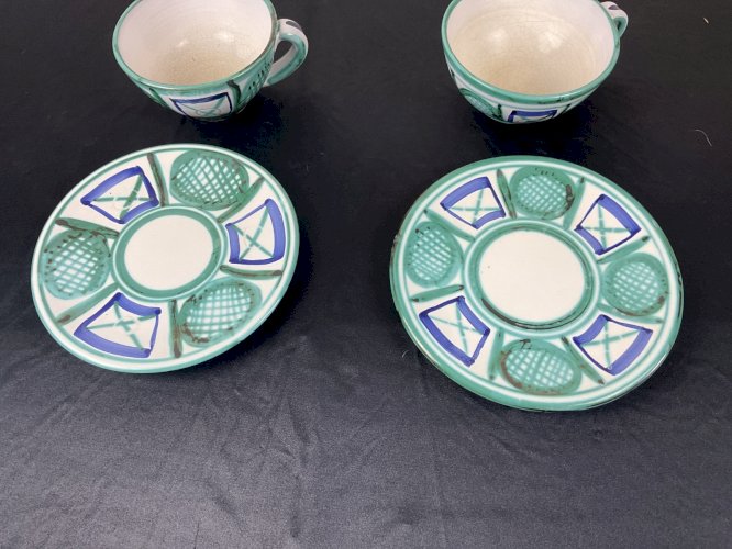 ROBERT PICAULT  PAIRE TASSE CHOCOLAT , SOUS TASSE CERAMIQUE VALLAURIS