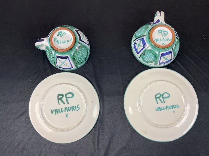 ROBERT PICAULT  PAIRE TASSE CHOCOLAT , SOUS TASSE CERAMIQUE VALLAURIS