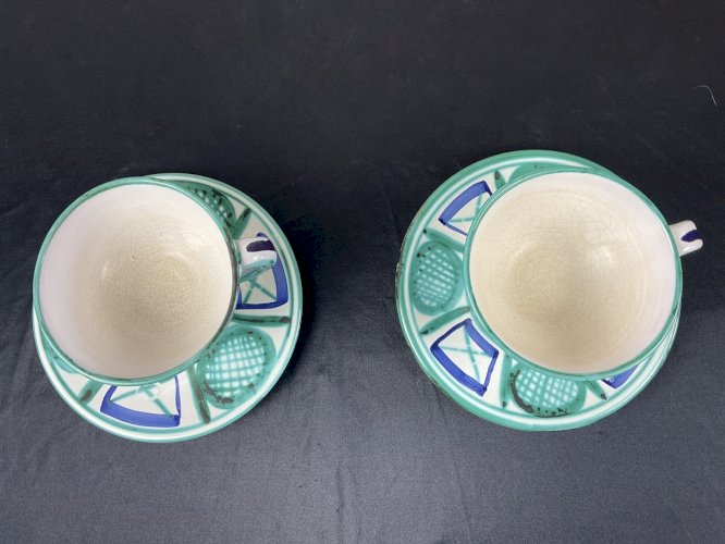 ROBERT PICAULT  PAIRE TASSE CHOCOLAT , SOUS TASSE CERAMIQUE VALLAURIS