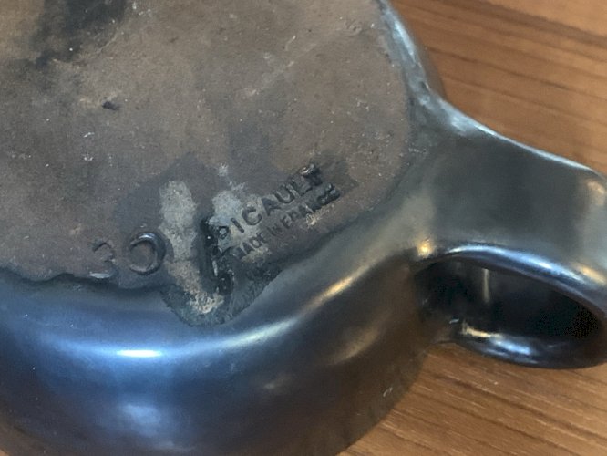 Robert Picault Vallauris bol noir à oreilles 1950's