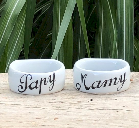 Ronds de serviettes en porcelaine Papy et Mamy