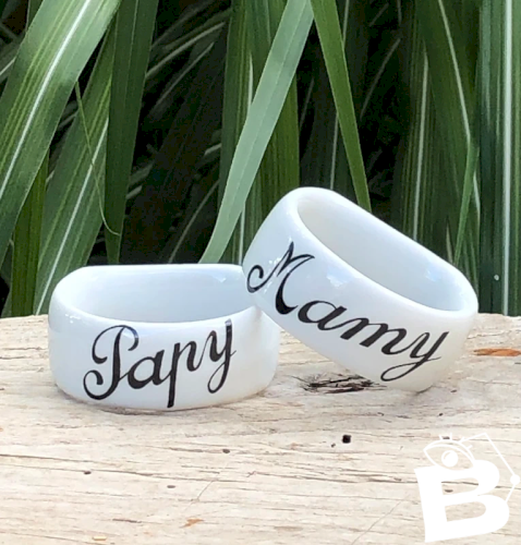 Ronds de serviettes en porcelaine Papy et Mamy