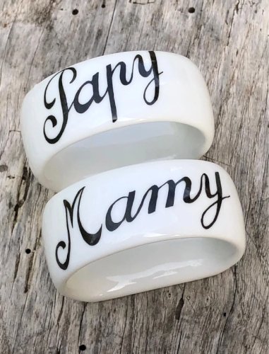 Ronds de serviettes en porcelaine Papy et Mamy