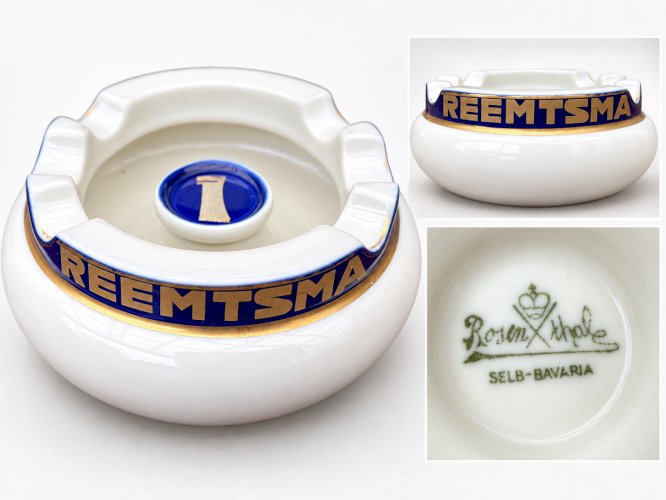 Rosenthal – Cendrier publicitaire Reemtsma – Porcelaine bleu cobalt et or – Allemagne – Art déco – circa 1928