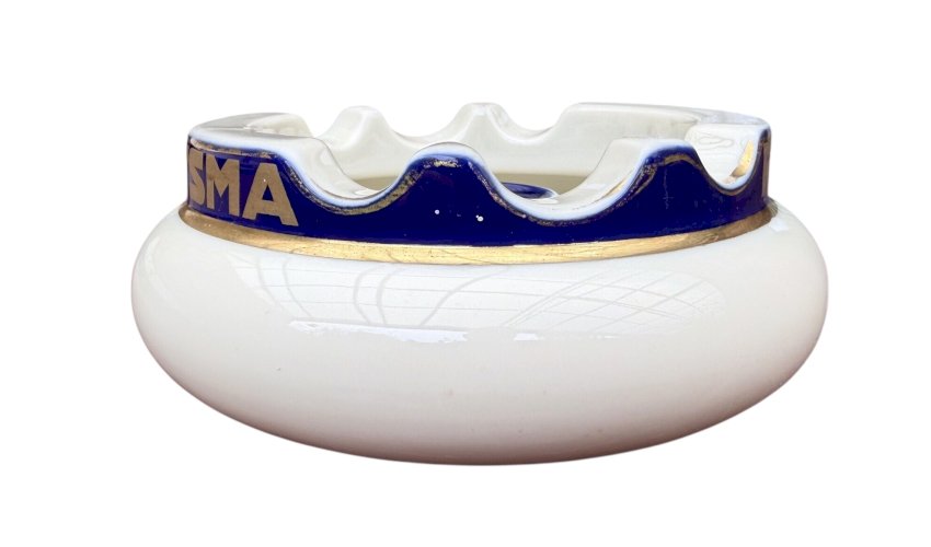 Rosenthal – Cendrier publicitaire Reemtsma – Porcelaine bleu cobalt et or – Allemagne – Art déco – circa 1928