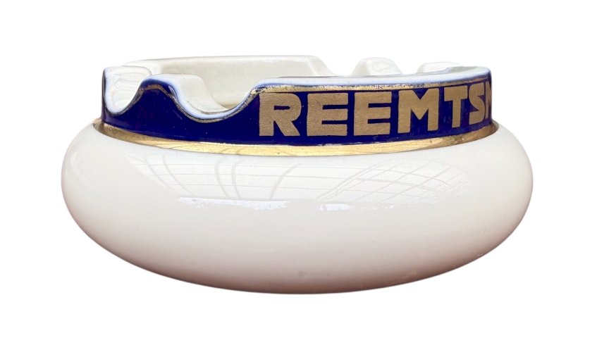 Rosenthal – Cendrier publicitaire Reemtsma – Porcelaine bleu cobalt et or – Allemagne – Art déco – circa 1928