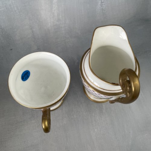 ROVINA Epinal tasse & pot à lait porcelaine décor guirlande verte fleur rose