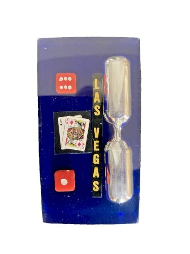 Sablier minuteur inclusion résine vintage Las Vegas jeux casino poker cartes