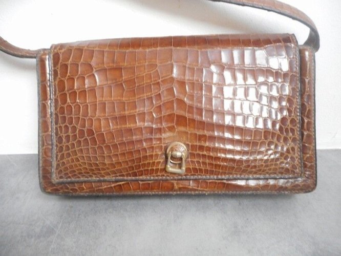 SAC A MAIN MARRON EN CUIR DE CROCODILE