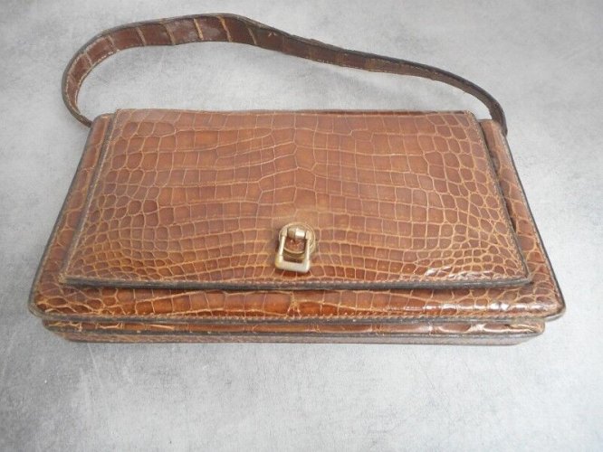 SAC A MAIN MARRON EN CUIR DE CROCODILE
