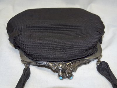 - SUVIANE PARIS 1900 CLUTCH BAG SILVERED CLOSURE BLUE STONES D
