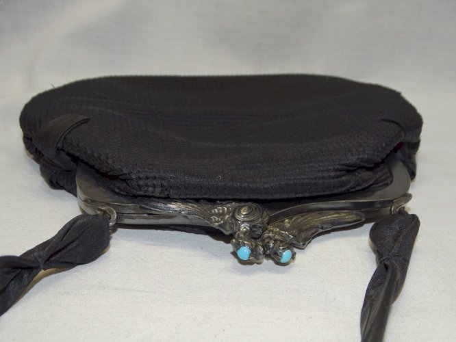 -SAC BOURSE MINAUDIERE SUVIANE PARIS 1900 FERMOIR Argenté PIERRES BLEUES    D